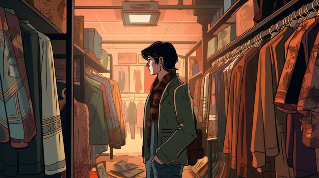 a young guy shopping in a vintage clothing store exp 589d6880 8dd3 49a9 bc42 d31c3e10baa8